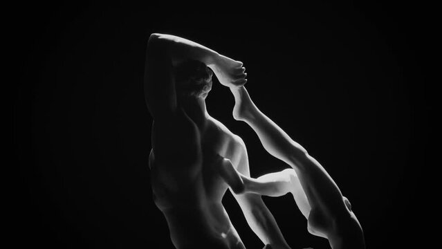 Back-upper side of the marble sculpture of Hercules and Lichas rotating on a black background