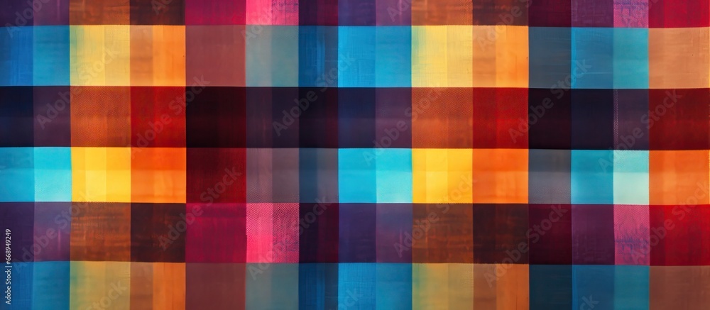 Sticker colorful tartan pattern with intersecting geometric stripes on a vintage gingham background for grap