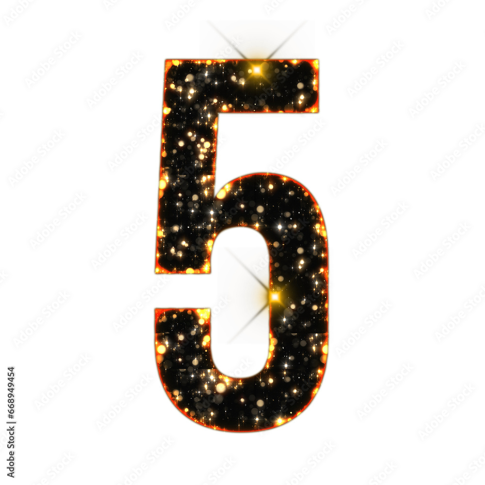 Poster sparkling bokeh number from 0 to 9 isolated on transparent background. this is a part of a set which
