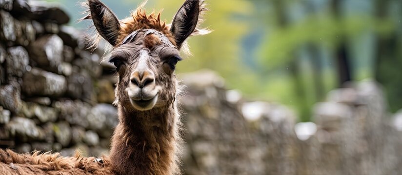 Brown llama in Cochasqui Ecuadors pre Colombian ruins