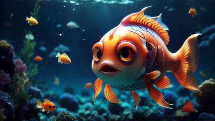 Fototapeta na wymiar Cute Colorful Fish underwater in deep sea.