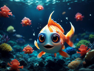 Obraz na płótnie Canvas Cute Colorful Fish underwater in deep sea.