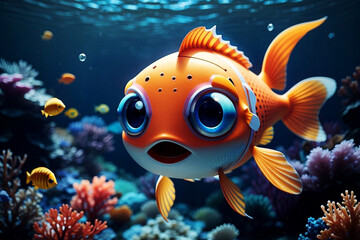 Fototapeta na wymiar Cute Colorful Fish underwater in deep sea.
