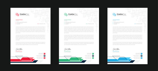 Corporate modern letterhead design template with color variation bundle. Creative letterhead design template for your business. Abstract letterhead design template.