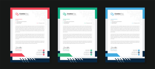 Corporate modern letterhead design template with color variation bundle. Creative letterhead design template for your business. Abstract letterhead design template.
