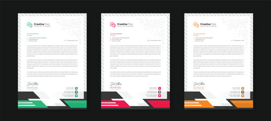 Corporate modern letterhead design template with color variation bundle. Creative letterhead design template for your business. Abstract letterhead design template.