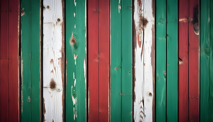 colorful green black white and red painted planks of old wood panel background style