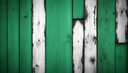 Fototapeta na wymiar colorful green black and white painted planks of old wood panel background style