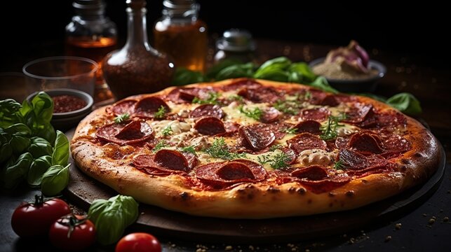 pizza party dinner on dark background