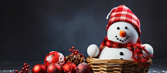 Snowman holding toys in a basket