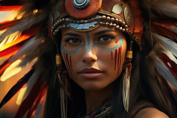 Native woman of North America Indian tribe - obrazy, fototapety, plakaty