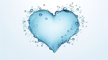 Water  in the shape of a heart over white background. Symbolizing hydration, clean water and water conservation.