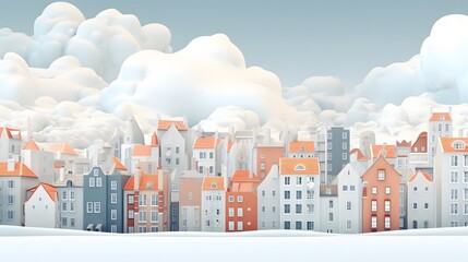 white background buildings in the style of animation.