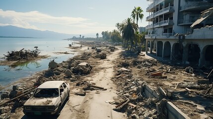 Indian Ocean Earthquake and Tsunami disaster Destroyed Banda Aceh City  - obrazy, fototapety, plakaty