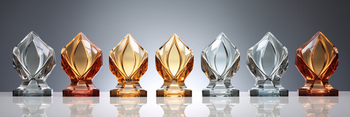 Pristine Glass Awards Set  Emblazoned with Gold, Silver, and Bronze Medals for Top Achievers - obrazy, fototapety, plakaty
