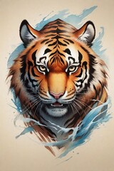 Naklejka premium A detailed illustration of tiger head, splash, print, t-shirt design. 