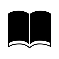 A large book symbol in the center. Isolated black symbol