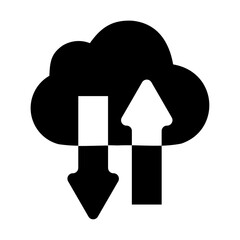 A large cloud technology symbol in the center. Isolated black symbol