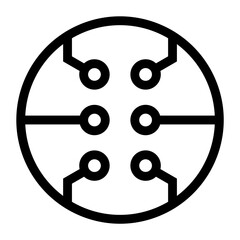 A large microcircuit symbol in the center. Isolated black symbol