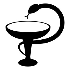 A large medicine symbol in the center. Isolated black symbol