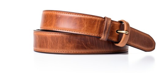 Brown belt made of leather on a white backdrop