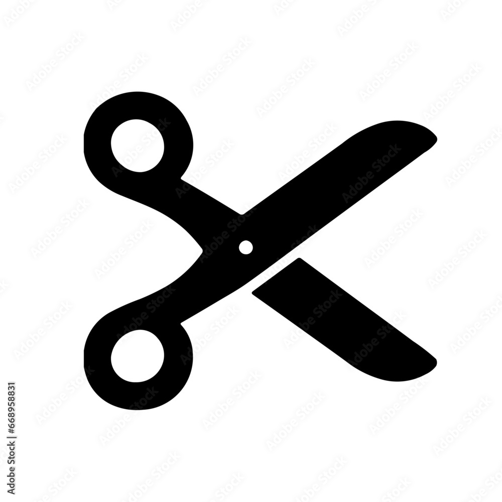 Poster a large scissors symbol in the center. isolated black symbol
