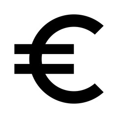 A large euro symbol in the center. Isolated black symbol