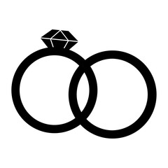 A large wedding rings symbol in the center. Isolated black symbol