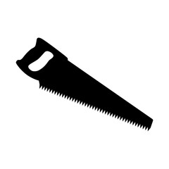 A large hand saw symbol in the center. Isolated black symbol