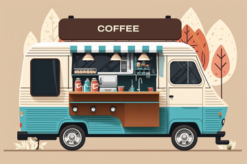 Coffee Shop. Coffee Food Truck. Modern Flat Concept. Coffee Street Food Truck Van. Small business.