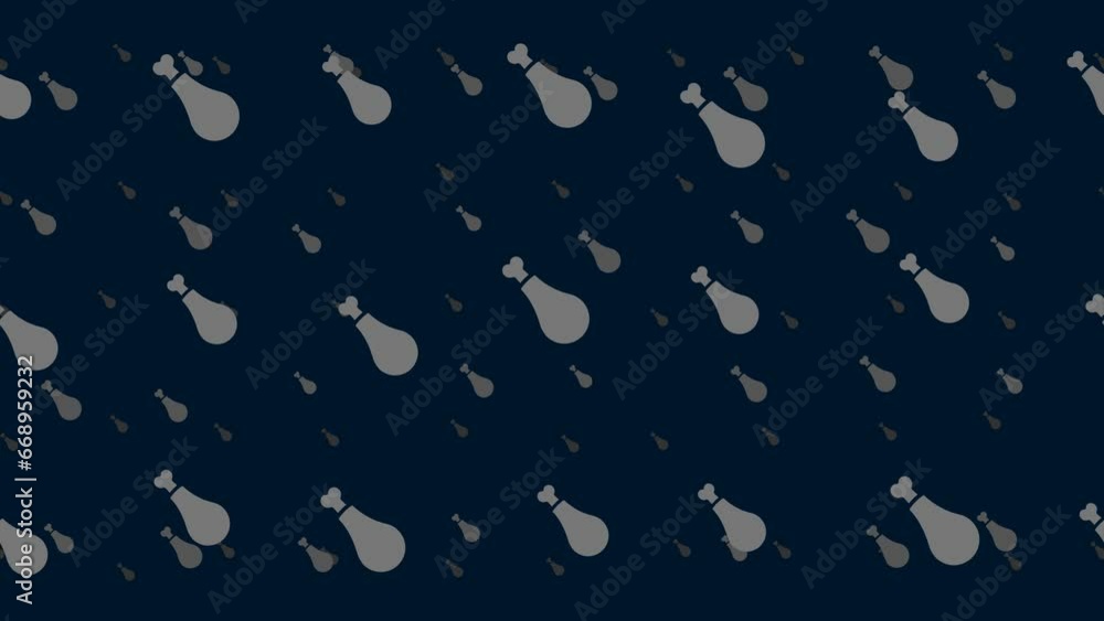 Poster chicken's leg symbols float horizontally from left to right. parallax fly effect. floating symbols a