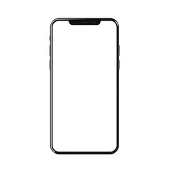 black-edged smartphone with clear blank screen on white background