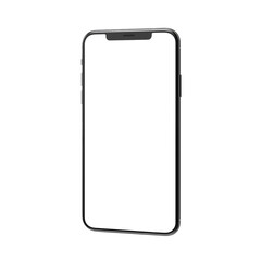 vertical modern smartphone with blank white screen isolated on white