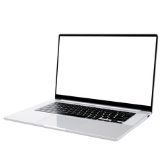 angled view of sleek laptop with blank screen isolated on white