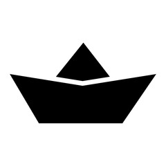 A large paper boat symbol in the center. Isolated black symbol