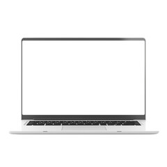 front-view modern laptop with blank screen on white backdrop