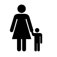 A large woman with child symbol in the center. Isolated black symbol