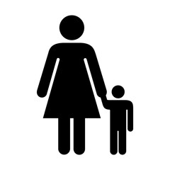 A large woman with child symbol in the center. Isolated black symbol
