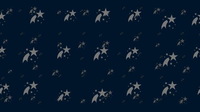 Fireworks symbols float horizontally from left to right. Parallax fly effect. Floating symbols are located randomly. Seamless looped 4k animation on dark blue background