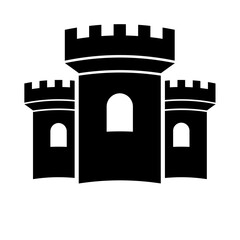 A large castle symbol in the center. Isolated black symbol