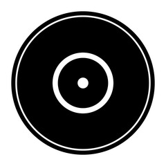 A large gramophone record symbol in the center. Isolated black symbol