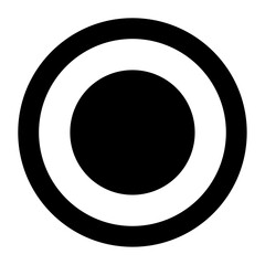 A large radio button symbol in the center. Isolated black symbol