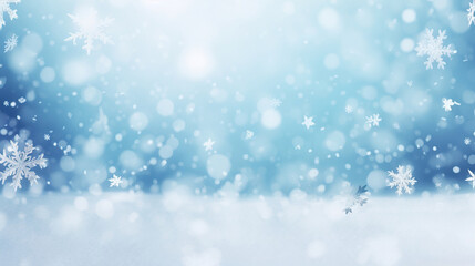 Naklejka premium Beautiful snowfall white and blue background for Christmas. Falling snow and snowflakes in white and blue tones. 