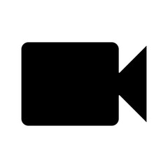 A large video camera symbol in the center. Isolated black symbol