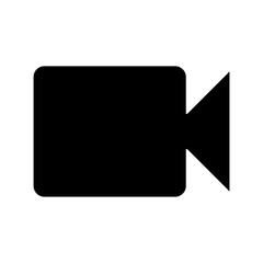 A large video camera symbol in the center. Isolated black symbol