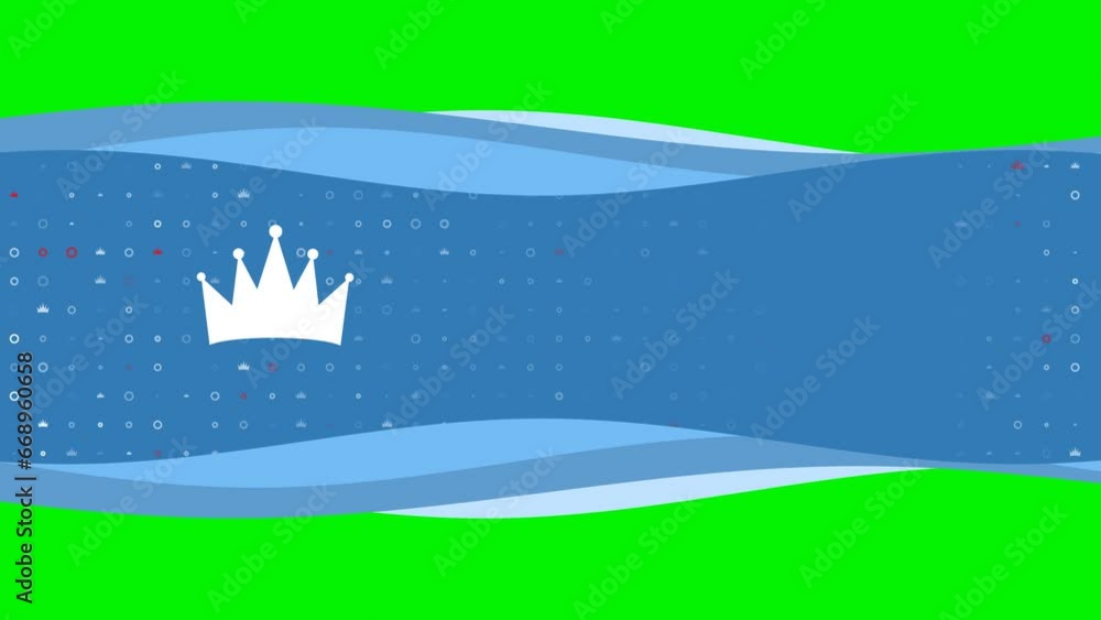 Poster animation of blue banner waves movement with white crown symbol on the left. on the background there