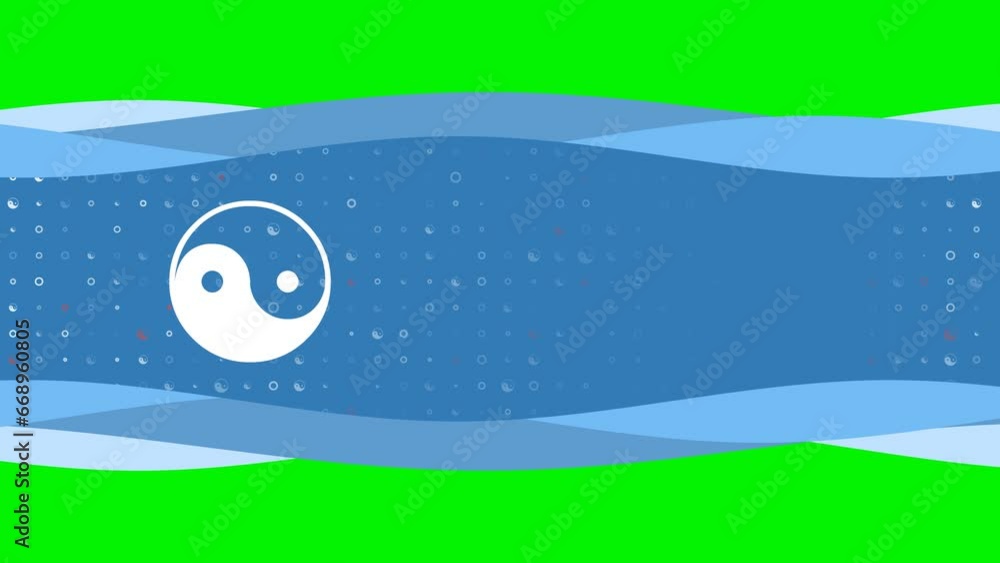 Poster animation of blue banner waves movement with white yin yang symbol on the left. on the background th