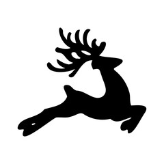 A large Christmas deer in the center. Isolated black symbol