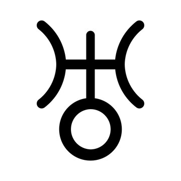 A large astrological uranus symbol in the center. Isolated black symbol