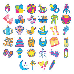 Baby Toys and Equipment Colorful Vector Children Needs Illustration